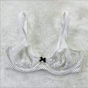Victoria’s Secret Bra 34D Unlined Elongated White Lace Polka Dot Sheer